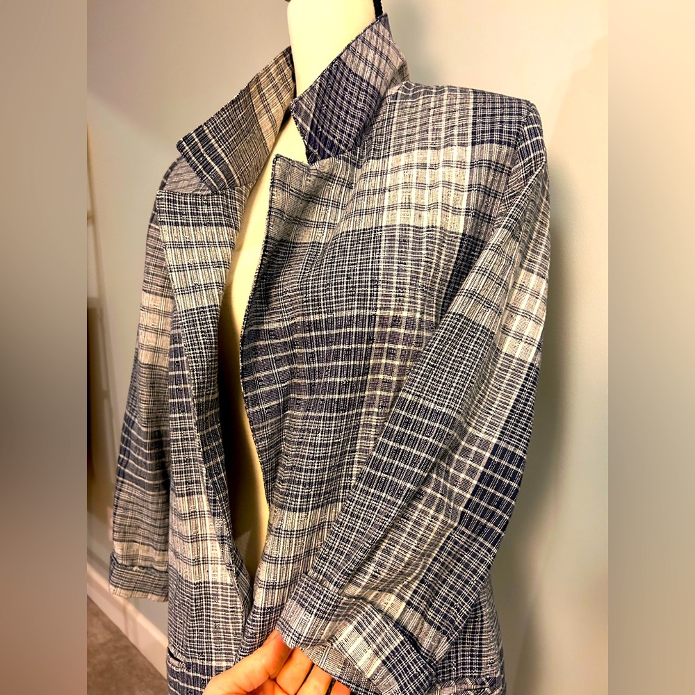 90s vintage oversized plaid linen blazer